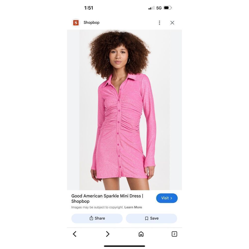 NWT Good American RUCHED PINK METALLIC SPARKLE MINI DRESS Size 3 or Large